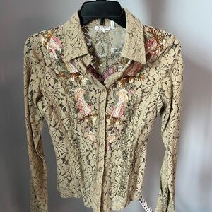 Floral Lace Button-Up Blouse